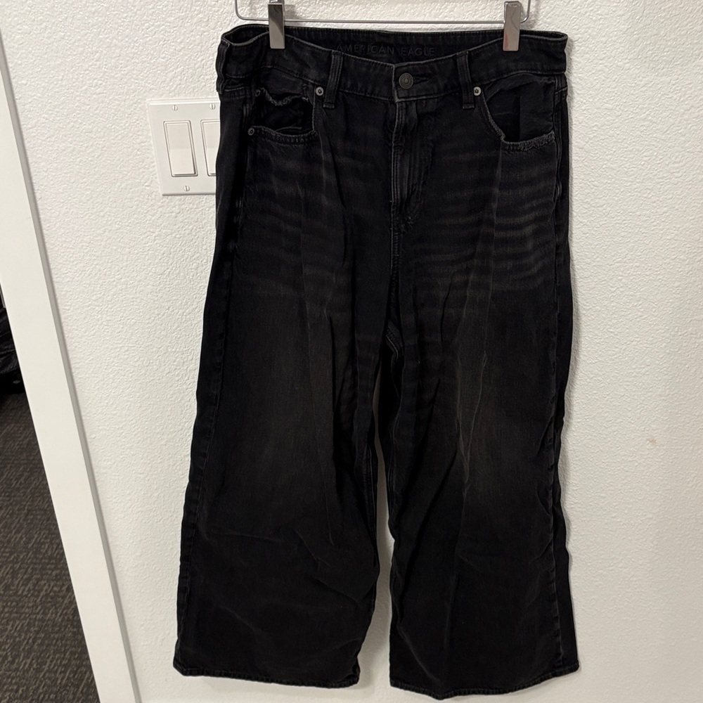 American Eagle Outfitters Black Jeans Super High Waisted Ultra Wide-Leg Jean